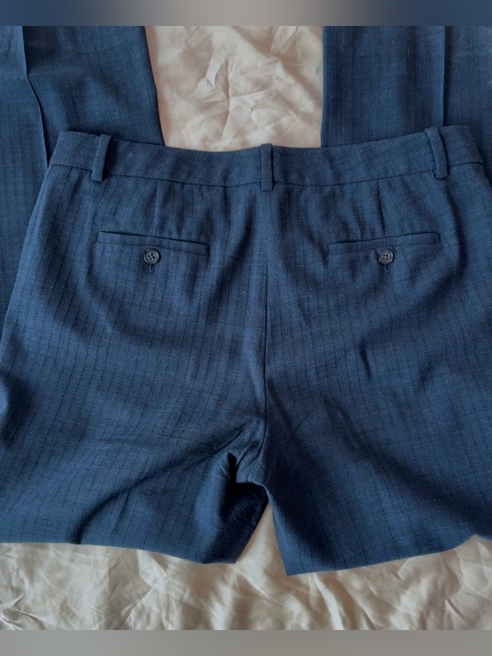 Theory Pants - Theory Wool Trousers in Navy Blue with Stitch Detailing — Size 12